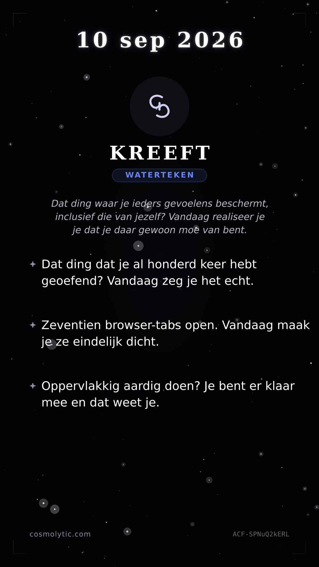Kreeft daghoroscoop kaart voor 10 september 2026