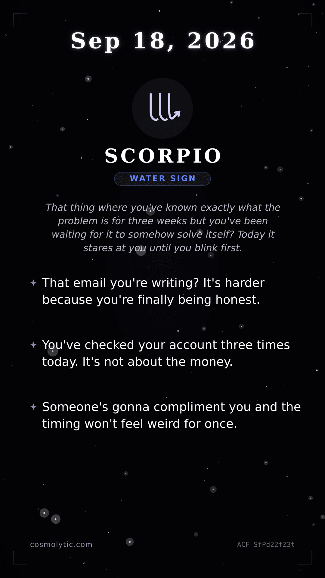 Scorpio daily horoscope card for Today