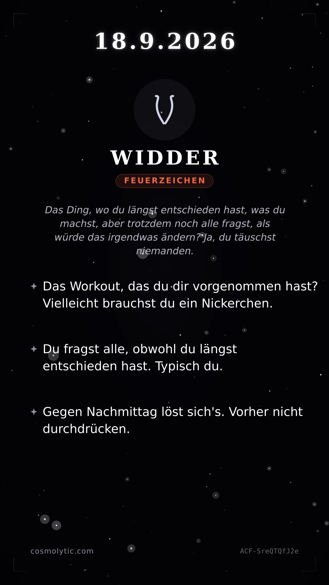 Widder Tageshoroskop-Karte für Heute