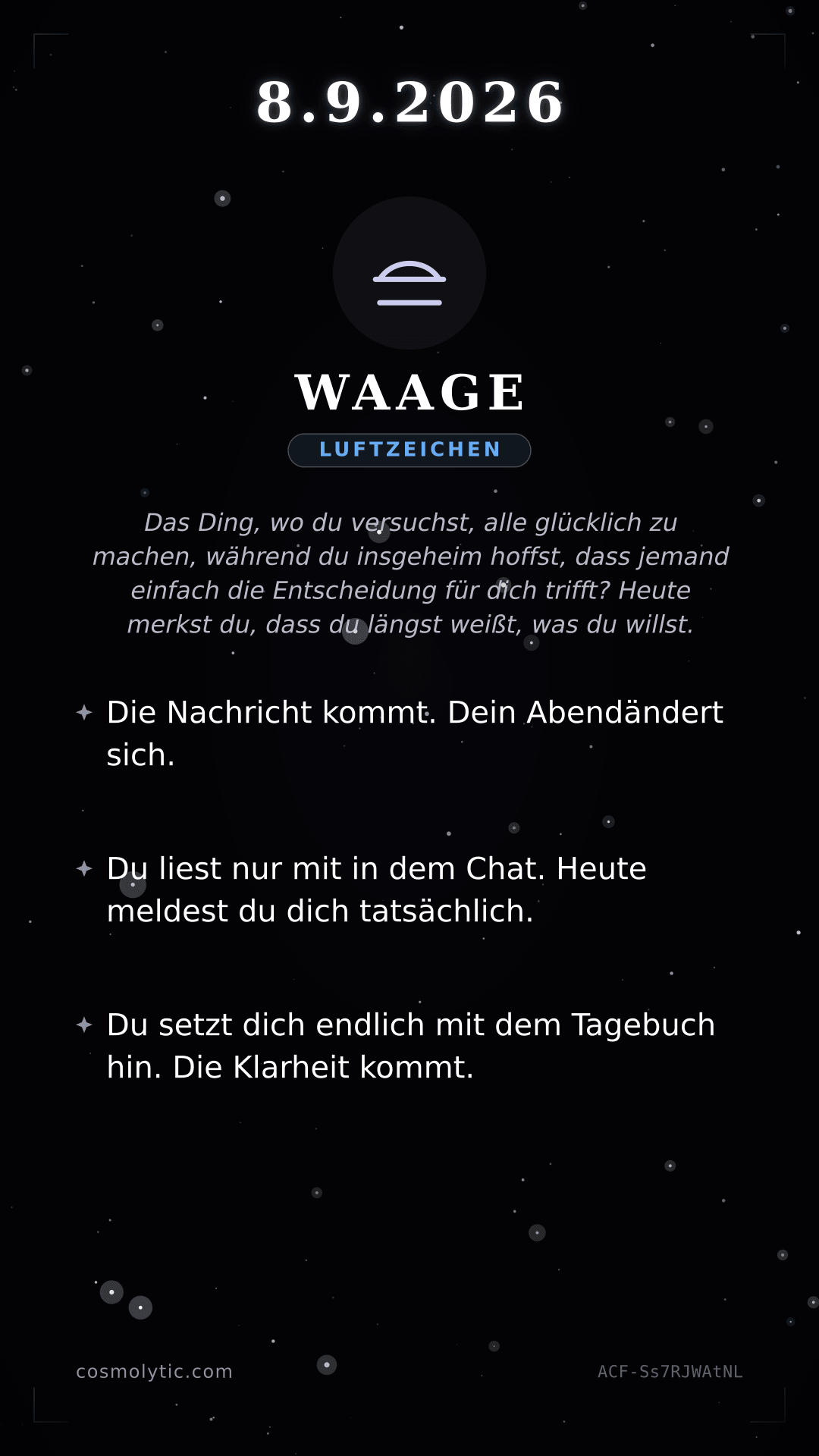 Waage Tageshoroskop-Karte für 8. September 2026