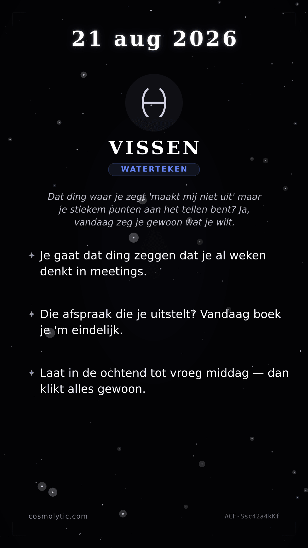 Vissen daghoroscoop kaart voor 21 augustus 2026