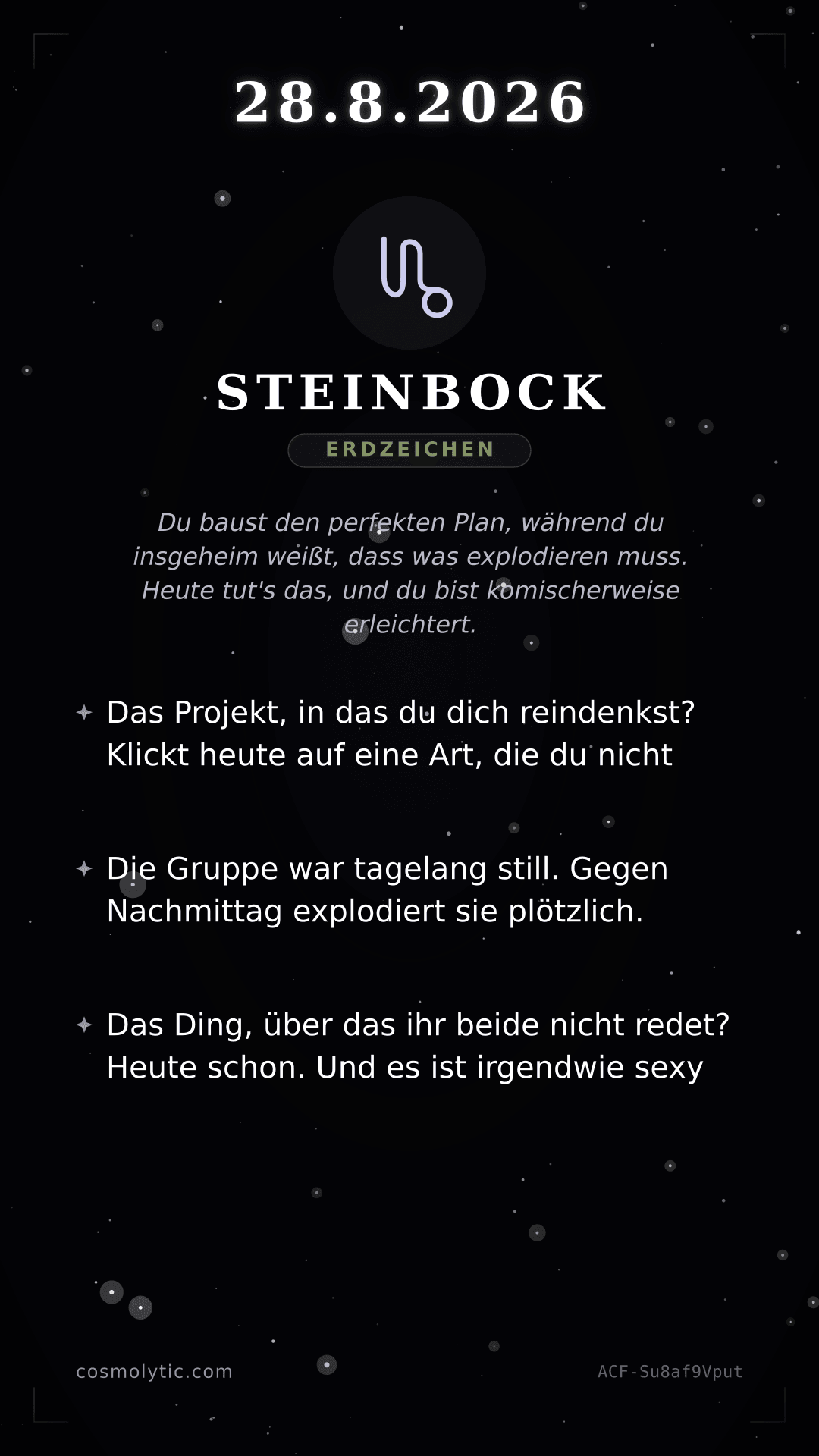 Steinbock Tageshoroskop-Karte für 28. August 2026
