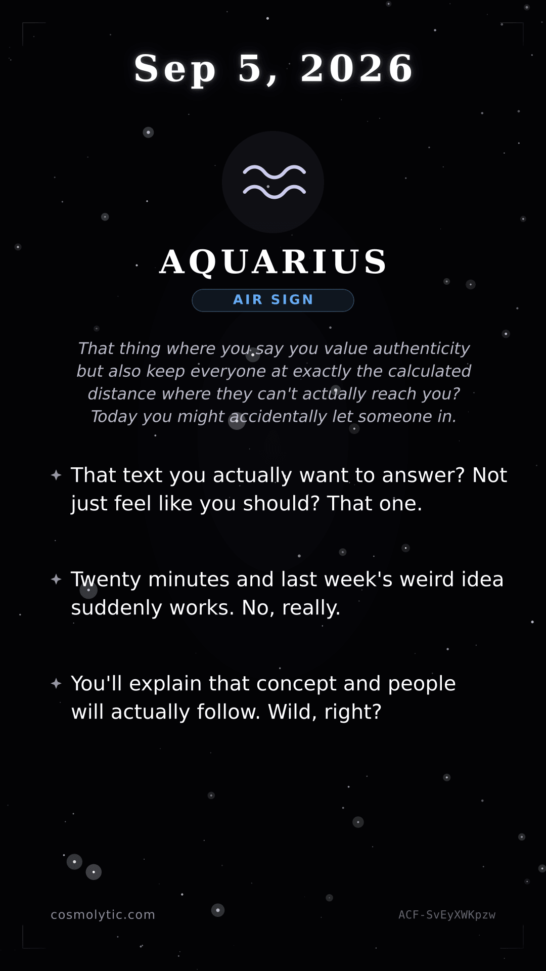 Aquarius daily horoscope card for September 5, 2026