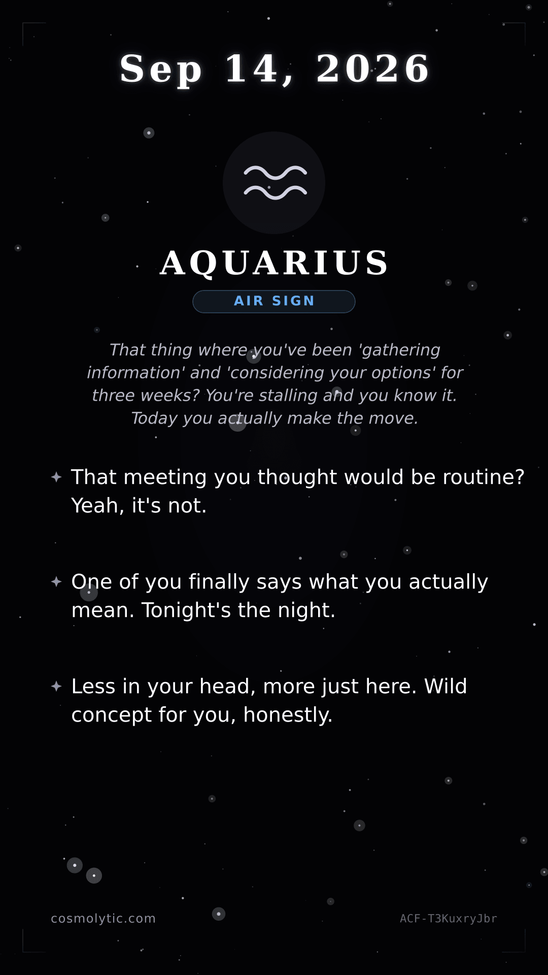 Aquarius daily horoscope card for September 14, 2026
