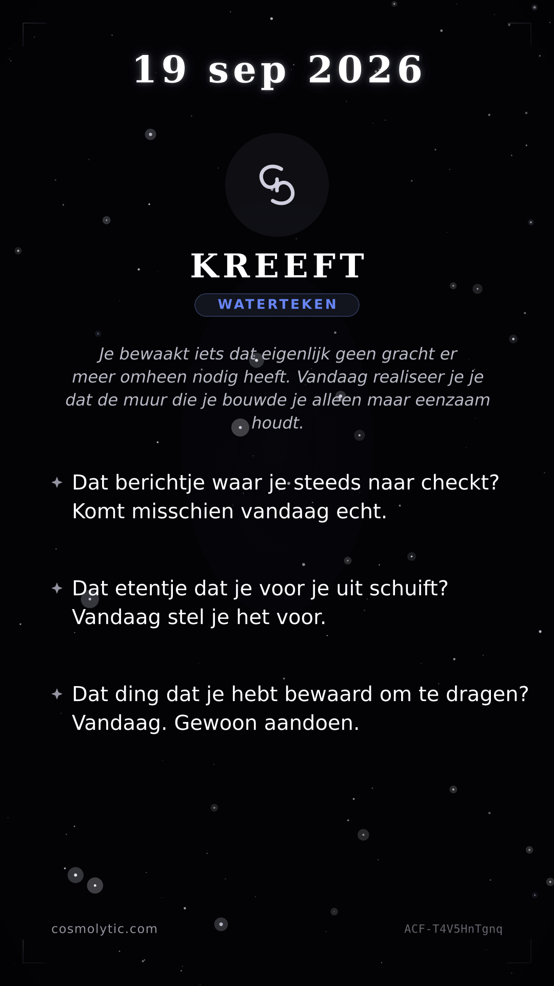 Kreeft daghoroscoop kaart voor 19 september 2026