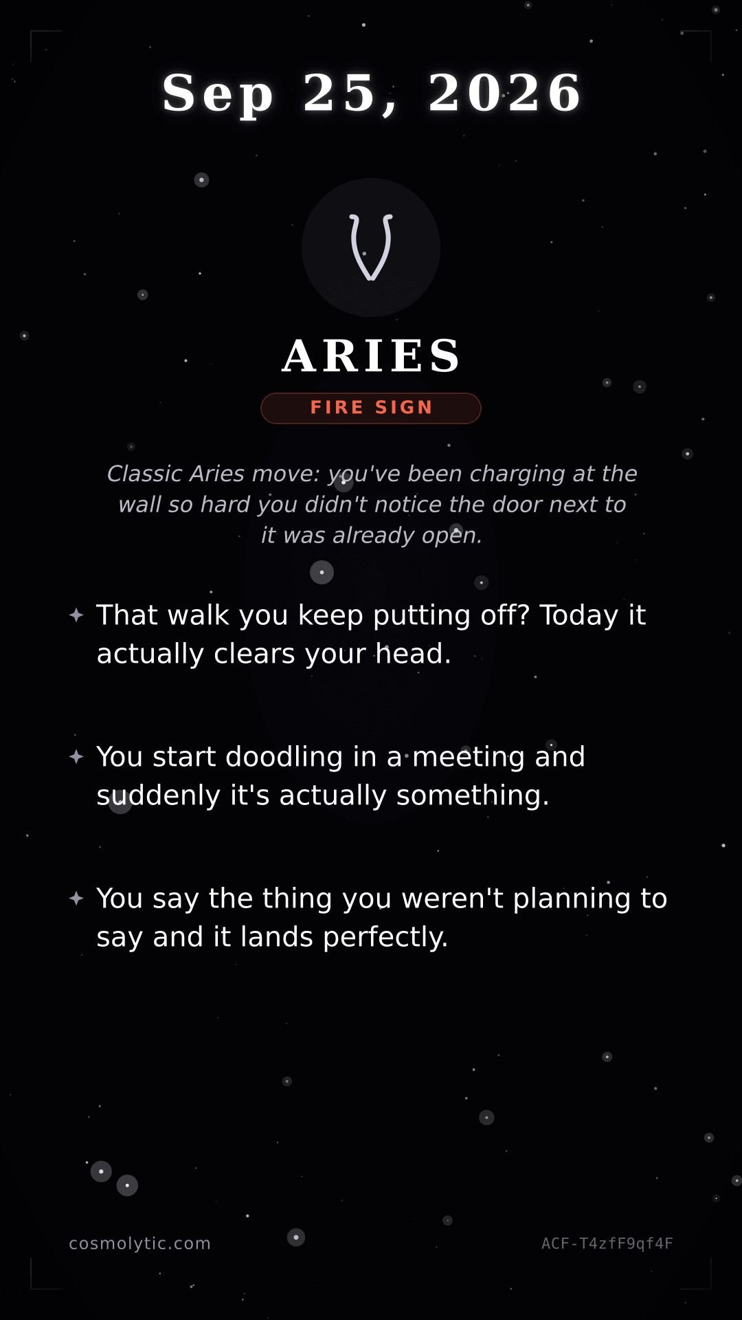 Aries daily horoscope card for September 25, 2026
