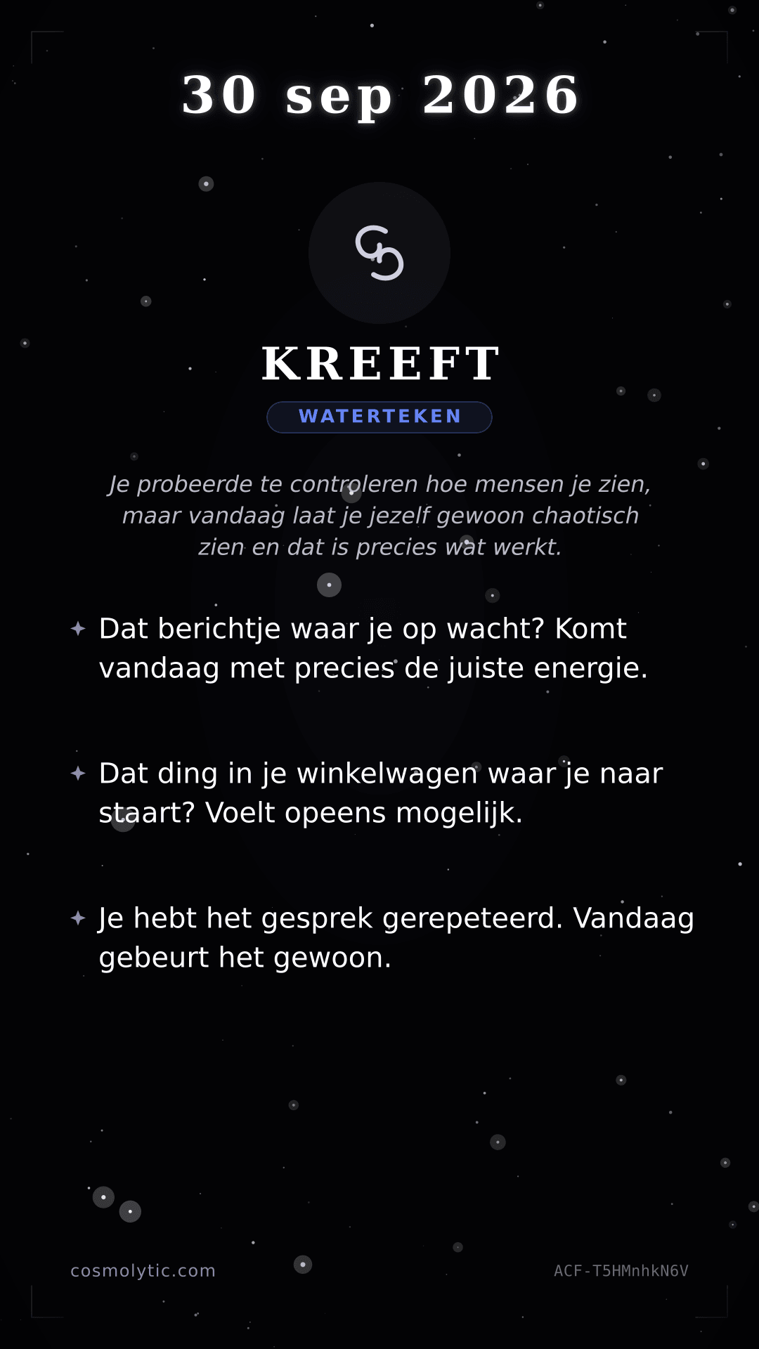 Kreeft daghoroscoop kaart voor 30 september 2026