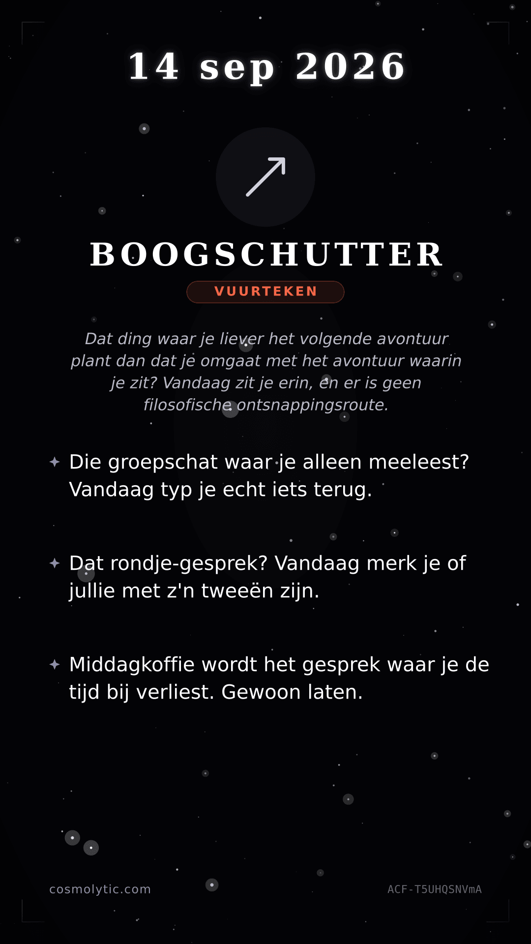 Boogschutter daghoroscoop kaart voor 14 september 2026