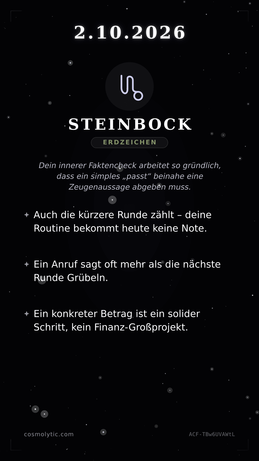 Steinbock Tageshoroskop-Karte für 2. Oktober 2026