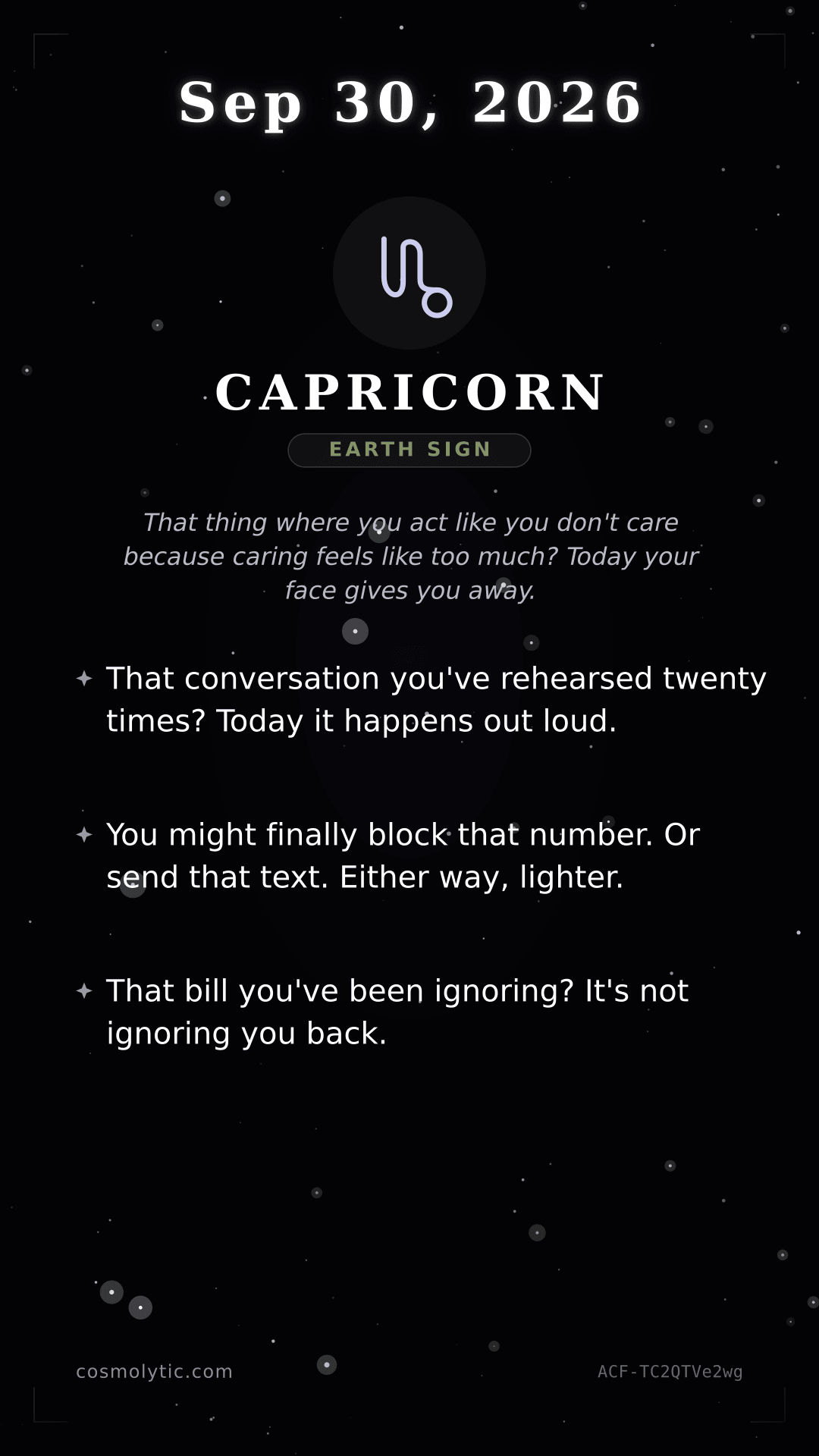 Capricorn daily horoscope card for September 30, 2026