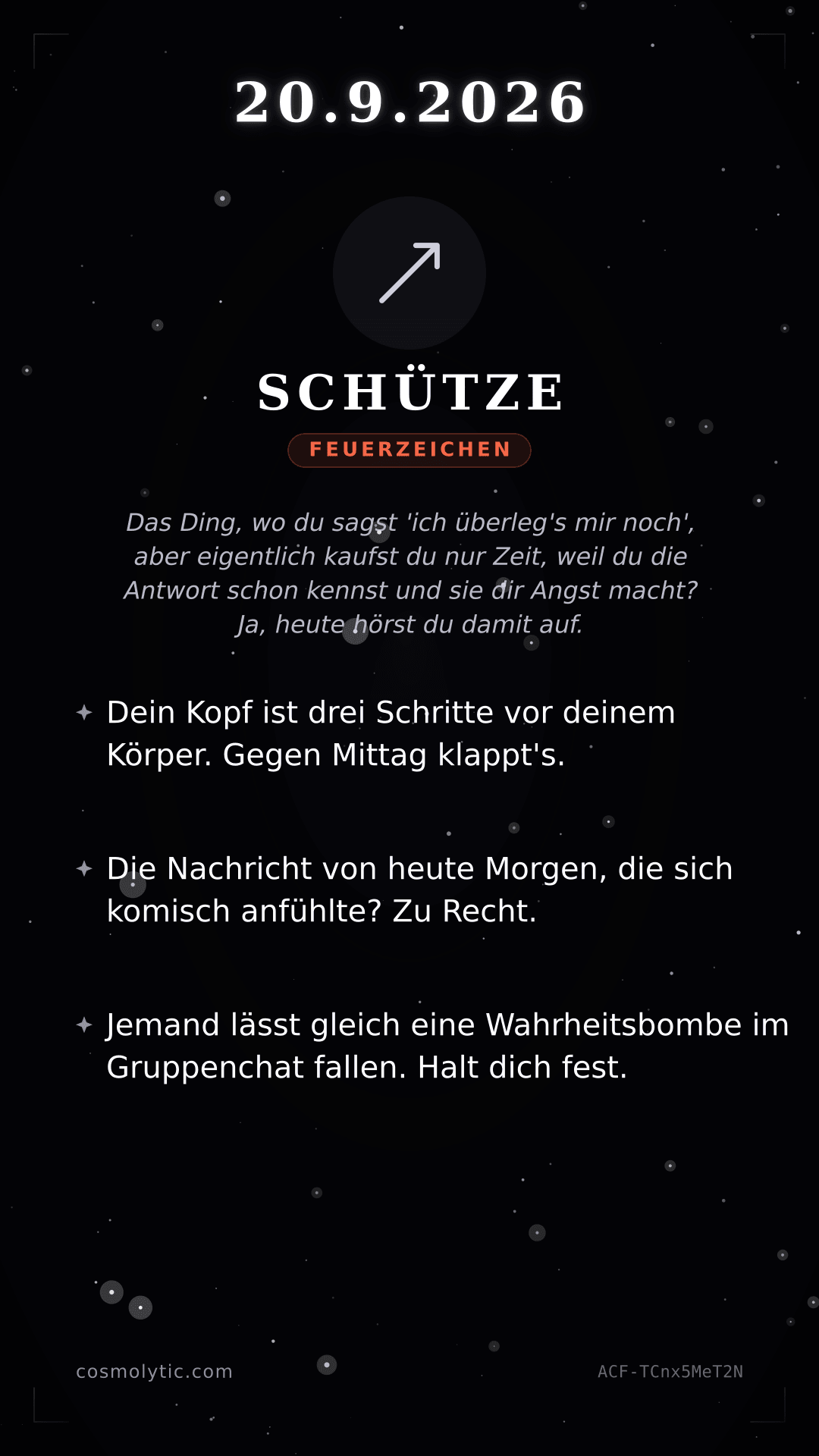 Schütze Tageshoroskop-Karte für 20. September 2026