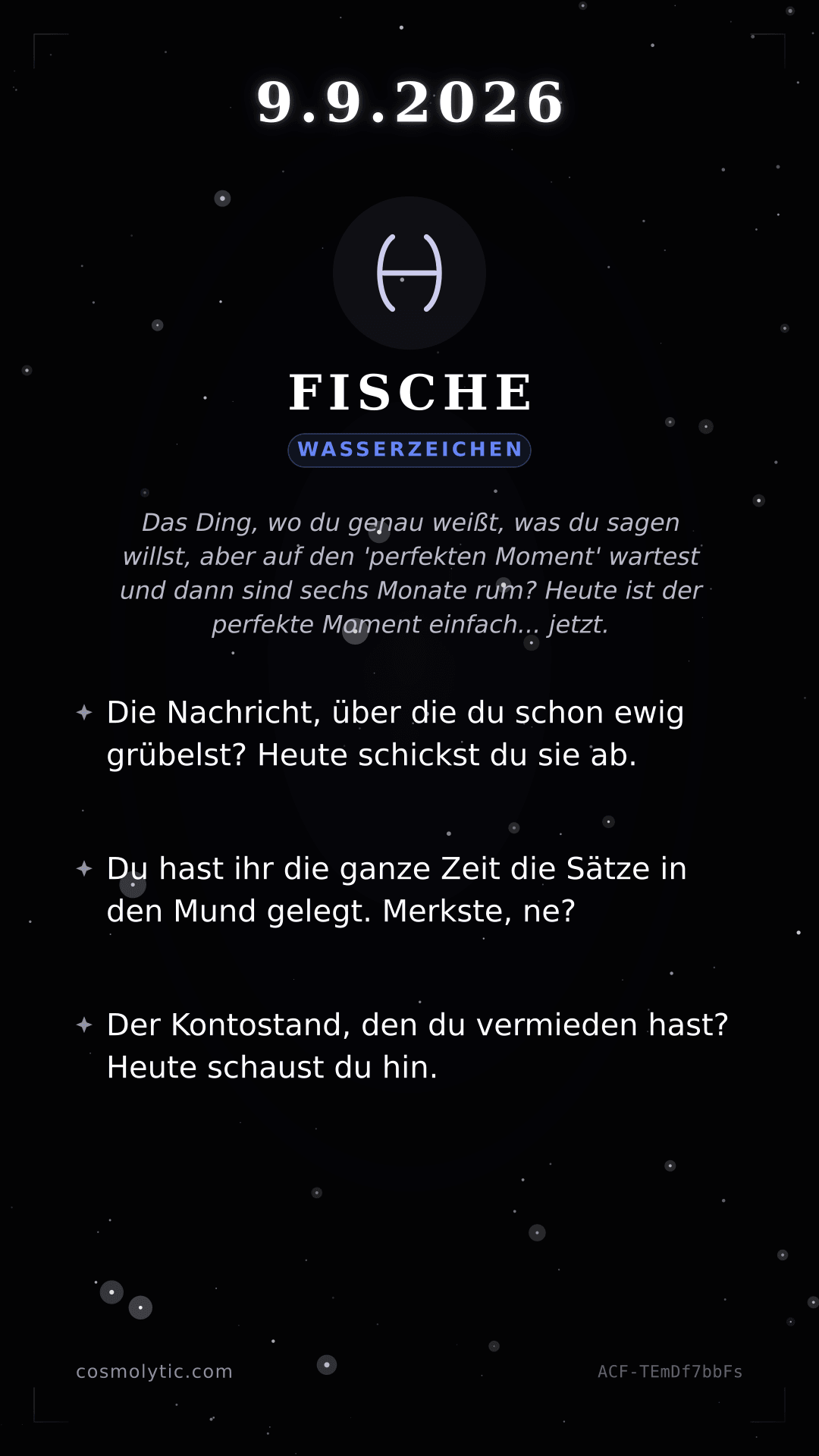 Fische Tageshoroskop-Karte für 9. September 2026