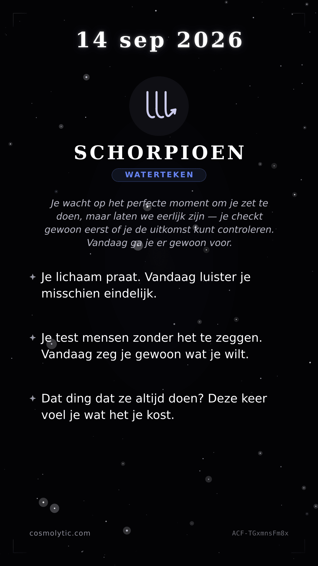 Schorpioen daghoroscoop kaart voor 14 september 2026