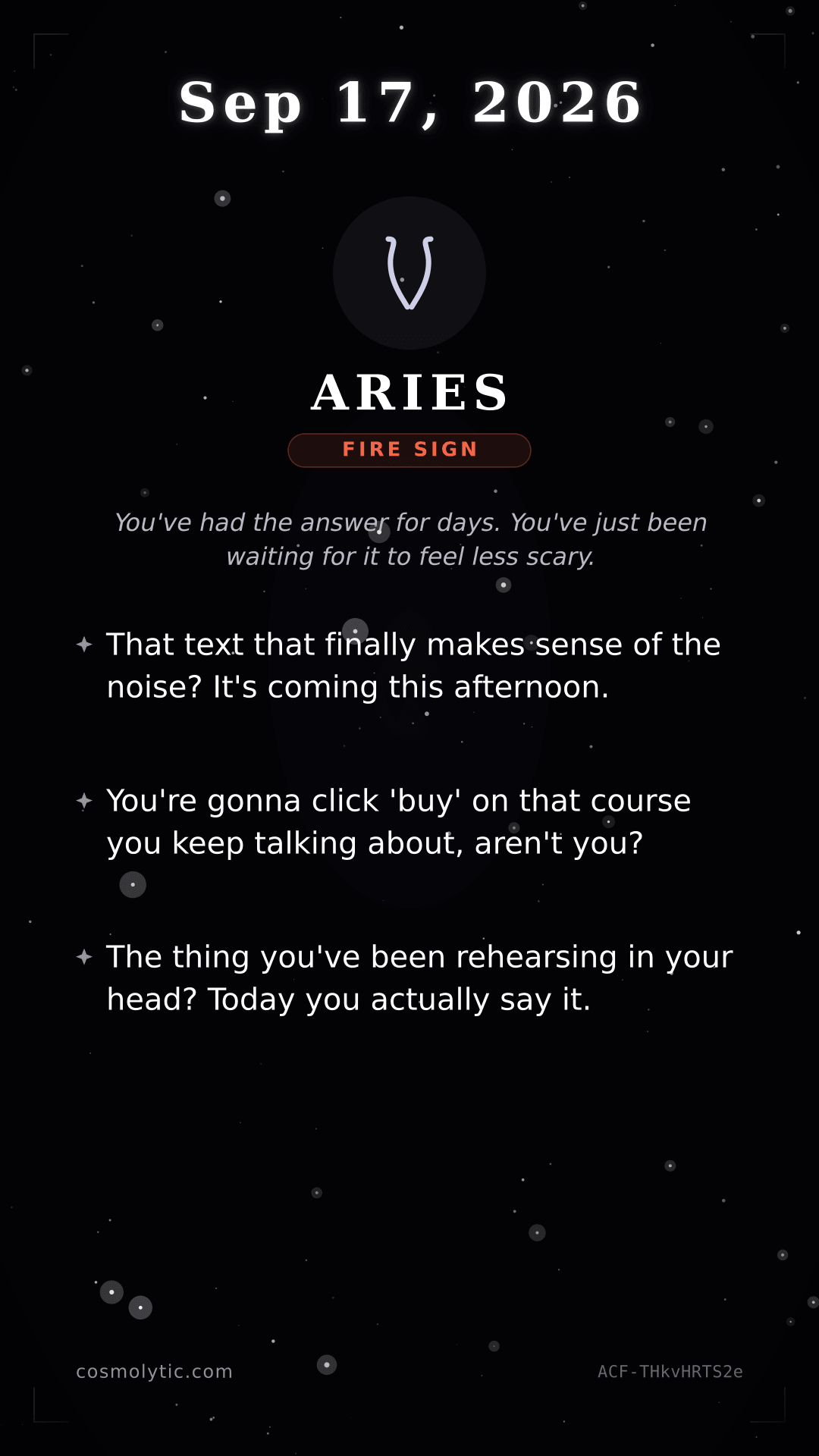 Aries daily horoscope card for Yesterday