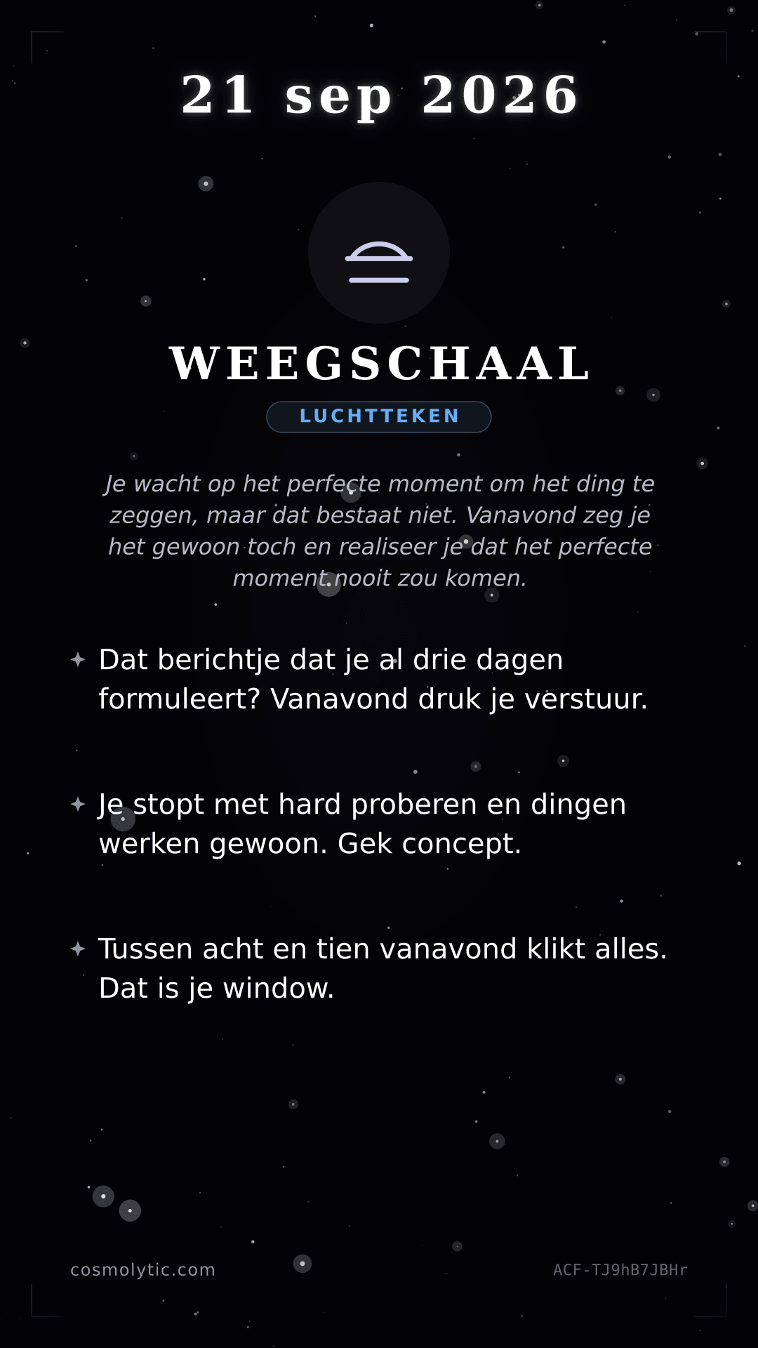 Weegschaal daghoroscoop kaart voor 21 september 2026