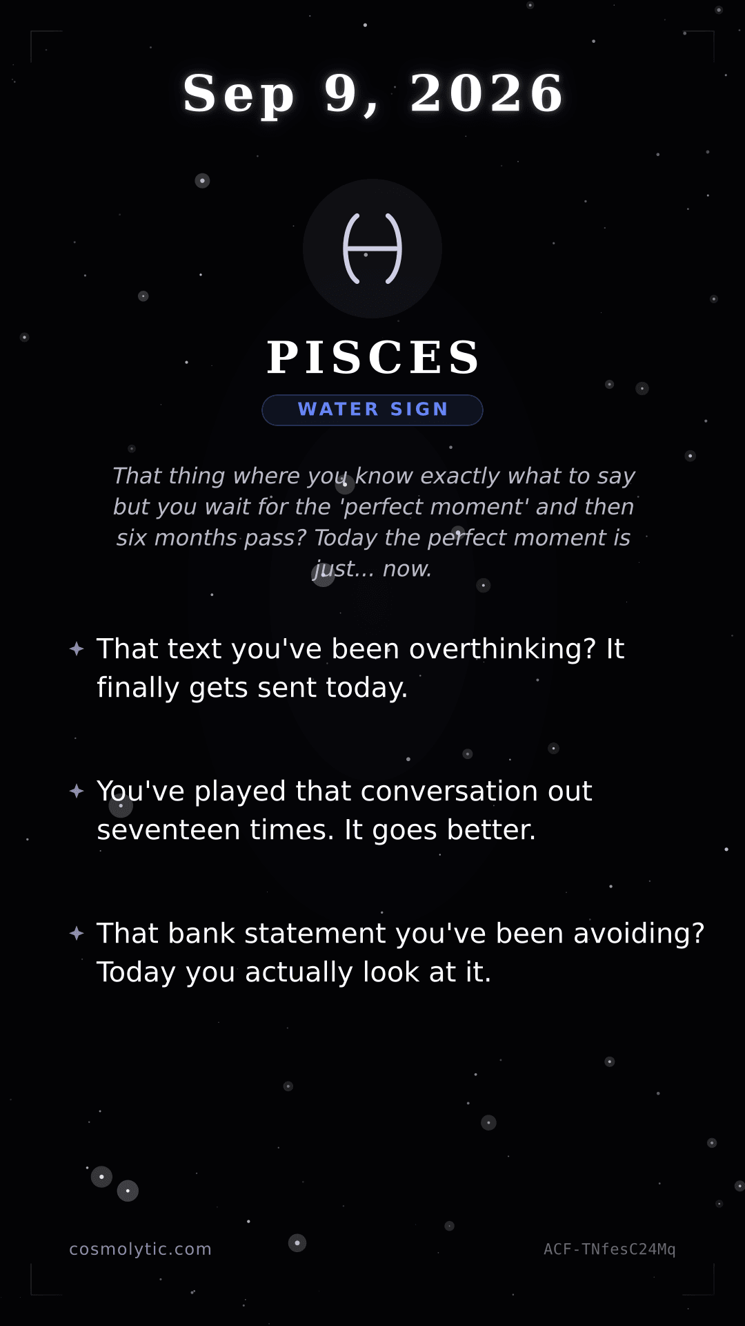 Pisces daily horoscope card for September 9, 2026