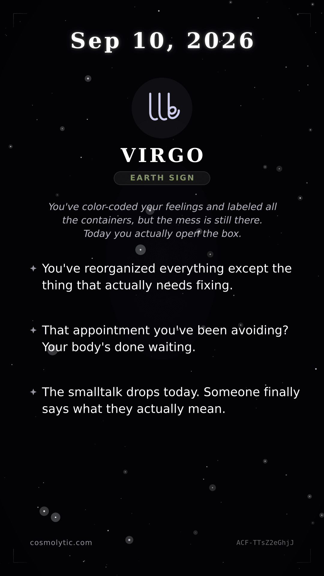 Virgo daily horoscope card for September 10, 2026