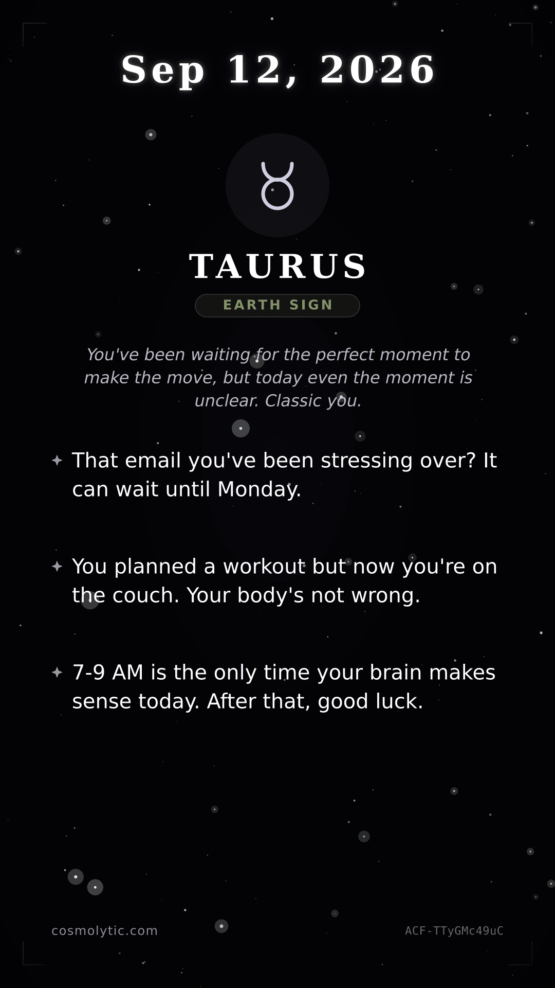 Taurus daily horoscope card for September 12, 2026