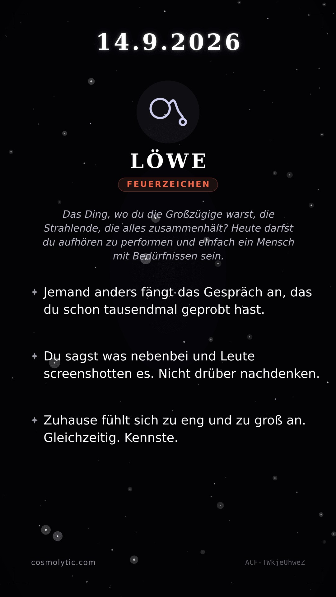 Löwe Tageshoroskop-Karte für 14. September 2026