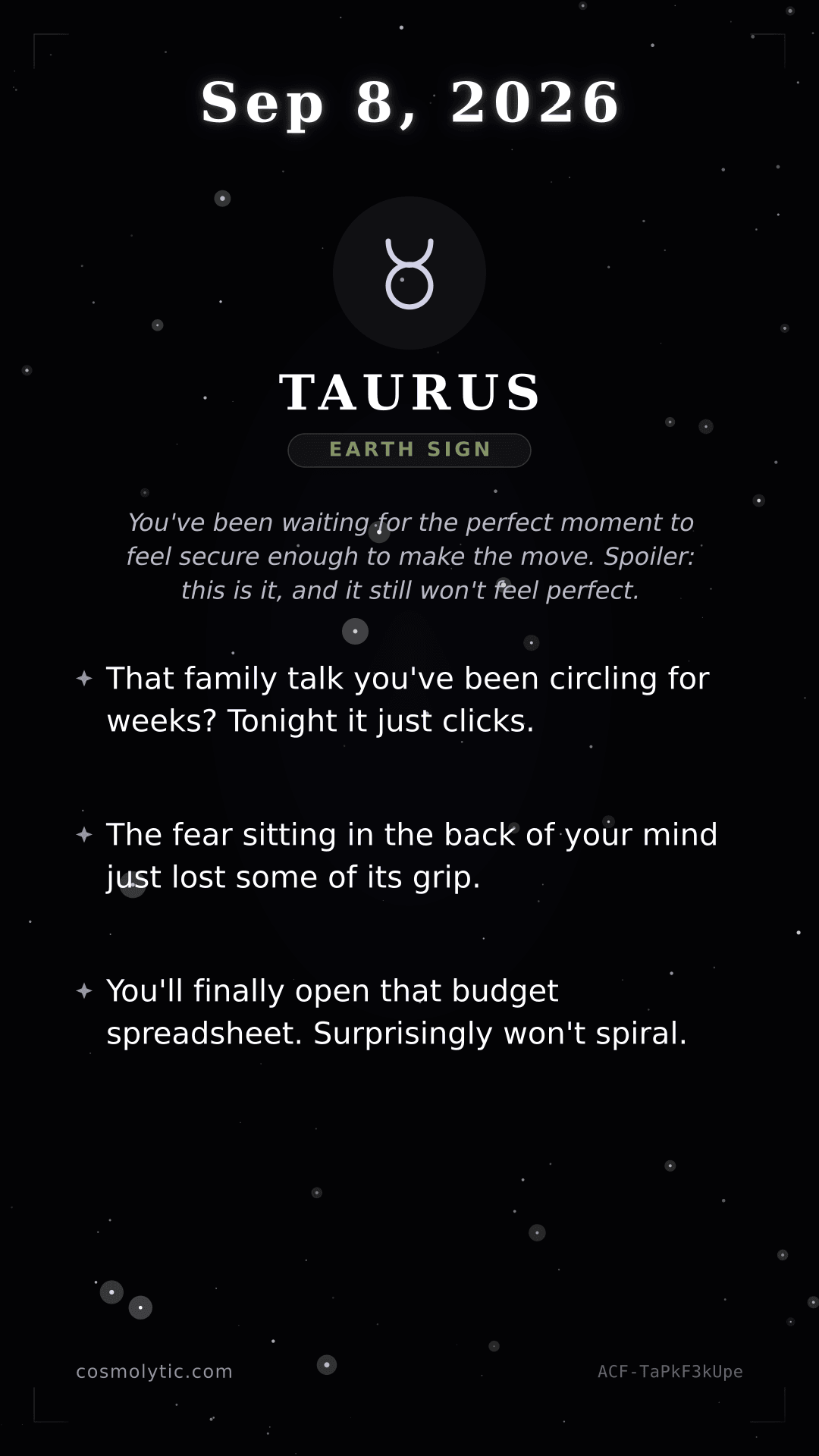 Taurus daily horoscope card for September 8, 2026