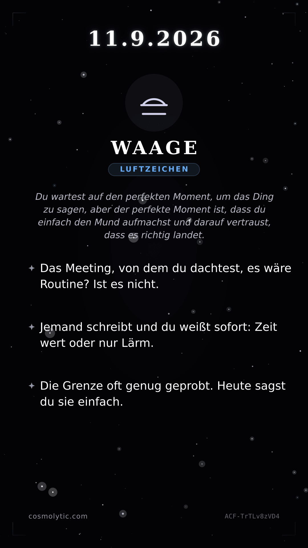 Waage Tageshoroskop-Karte für 11. September 2026