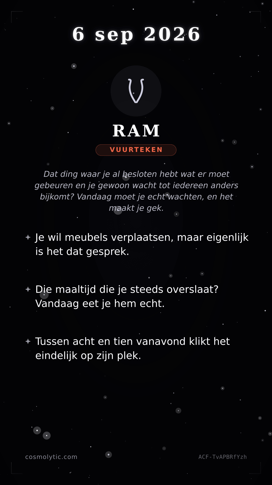 Ram daghoroscoop kaart voor 6 september 2026