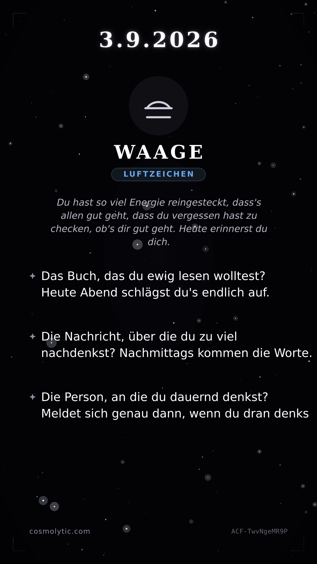 Waage Tageshoroskop-Karte für 3. September 2026
