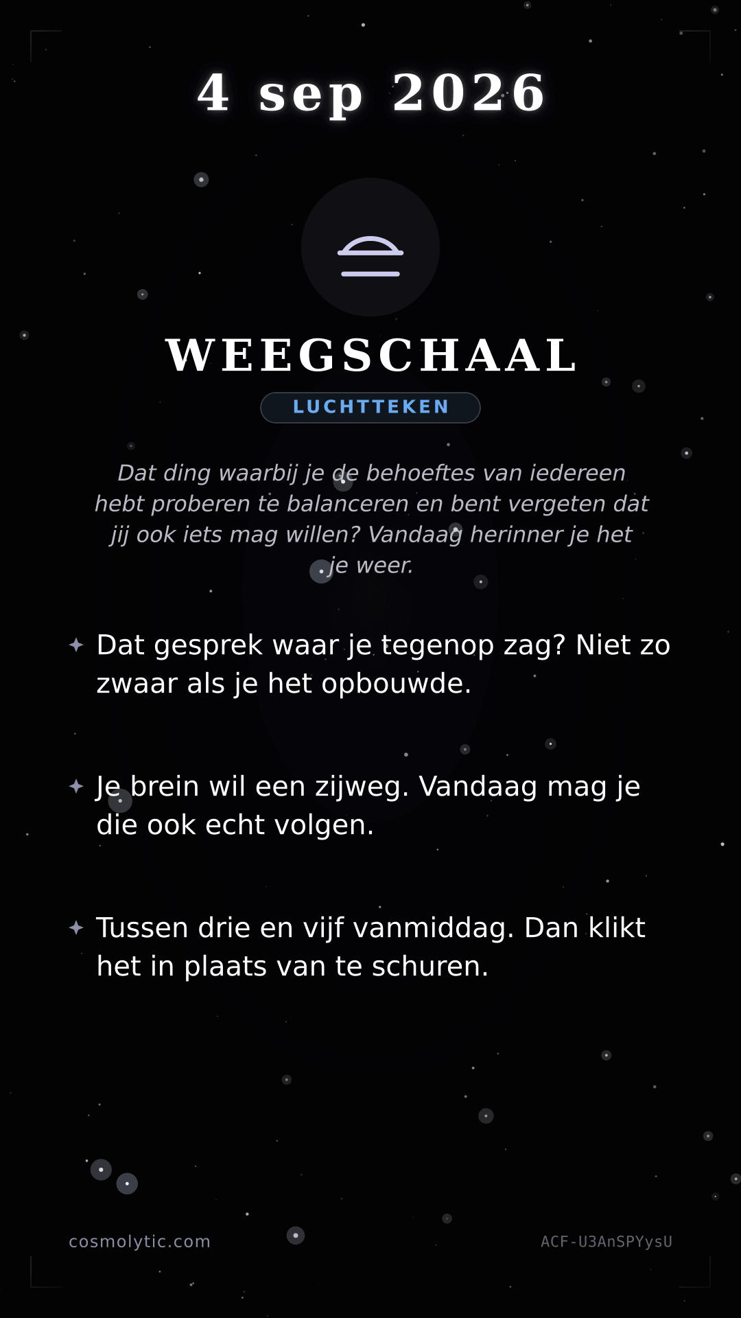 Weegschaal daghoroscoop kaart voor 4 september 2026