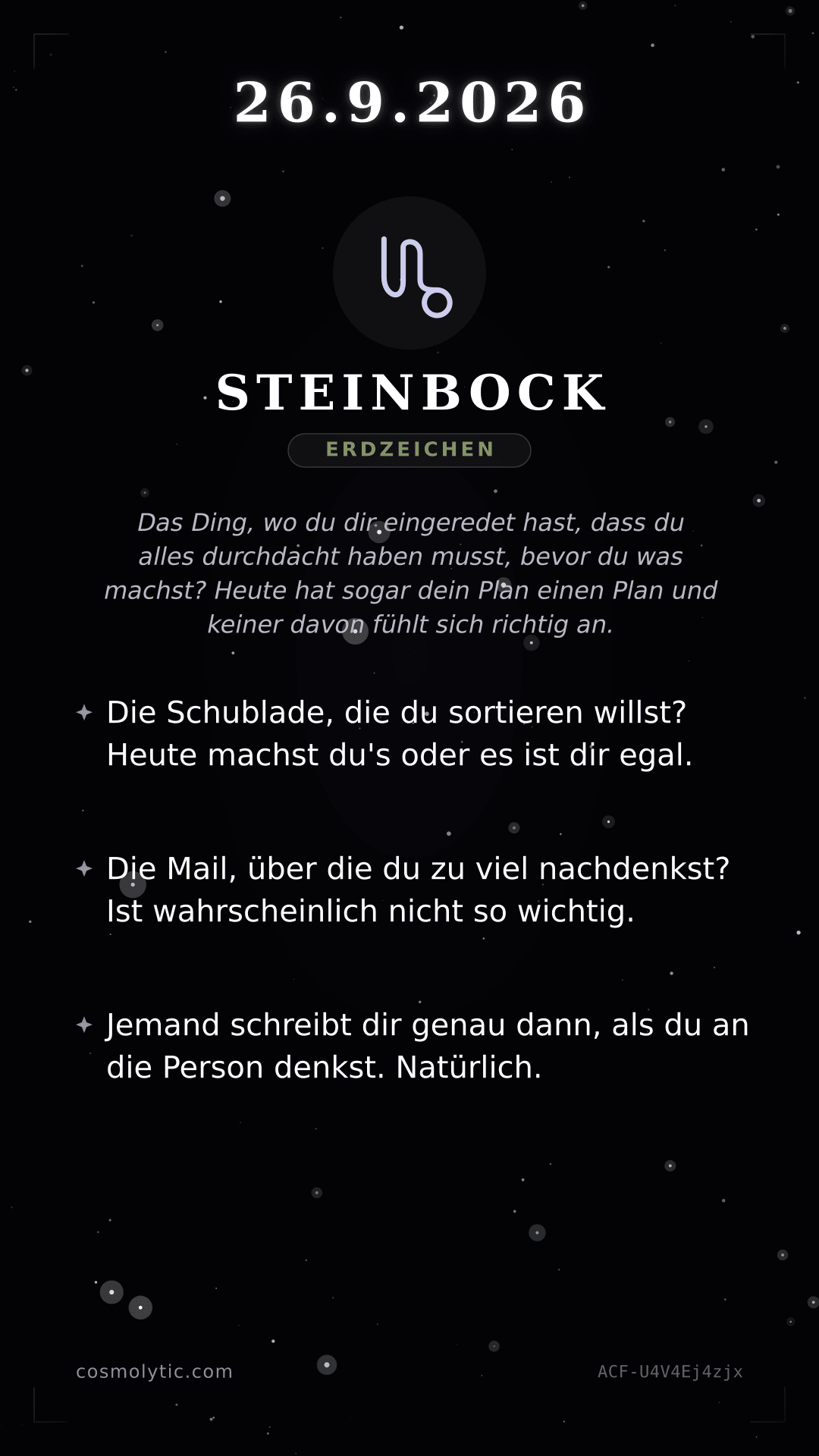 Steinbock Tageshoroskop-Karte für 26. September 2026
