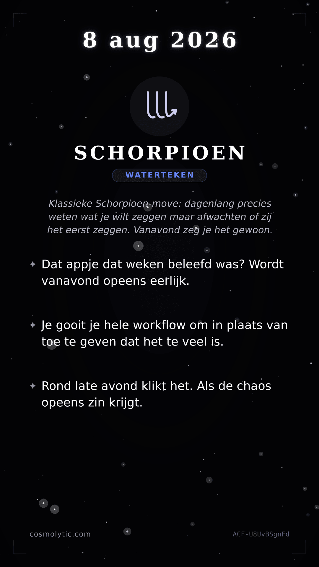Schorpioen daghoroscoop kaart voor 8 augustus 2026