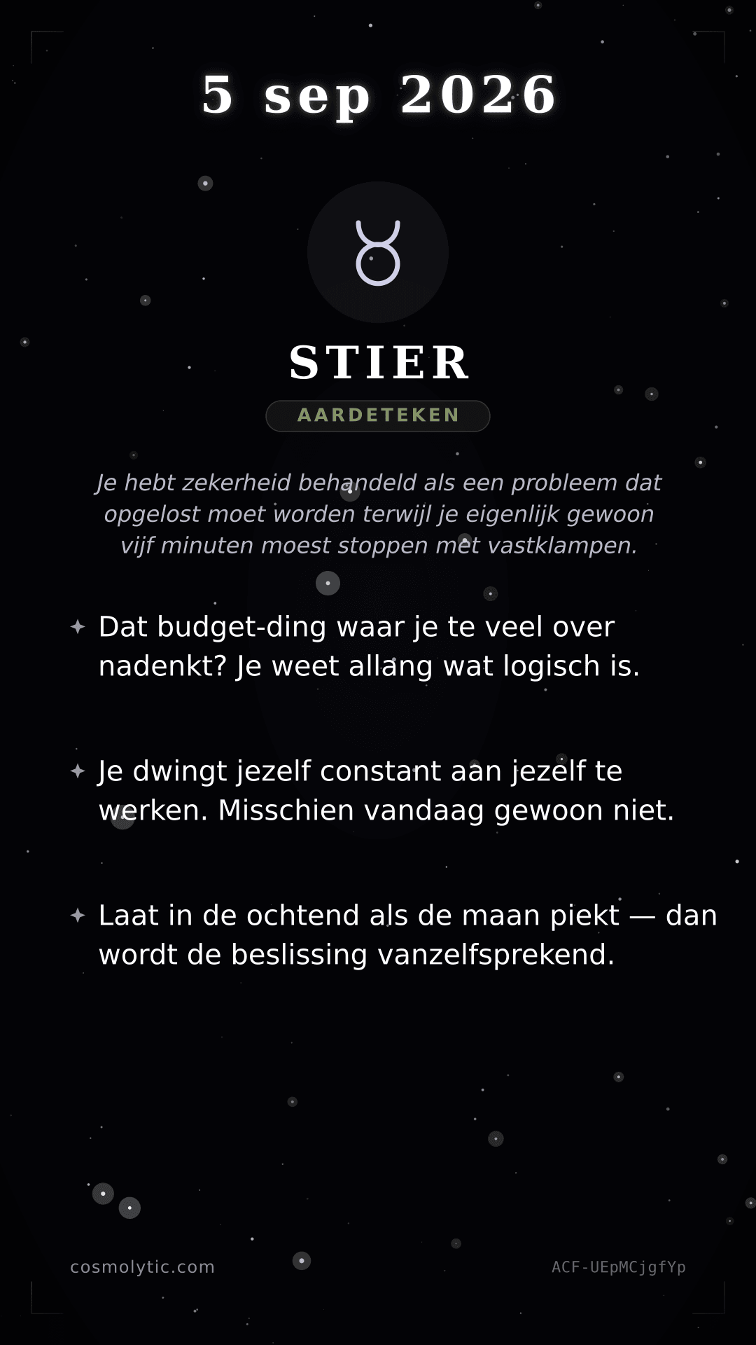 Stier daghoroscoop kaart voor 5 september 2026