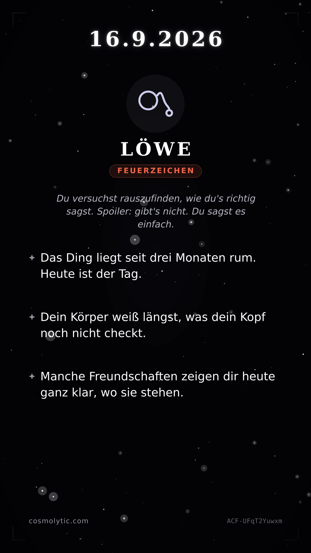 Löwe Tageshoroskop-Karte für 16. September 2026
