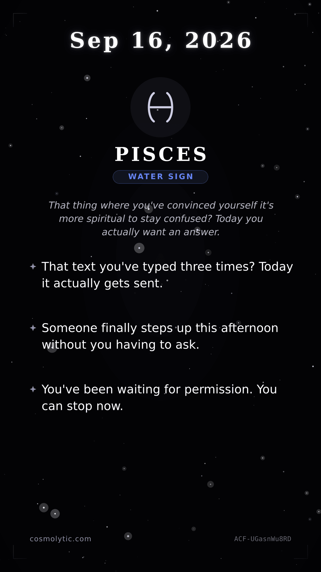 Pisces daily horoscope card for September 16, 2026