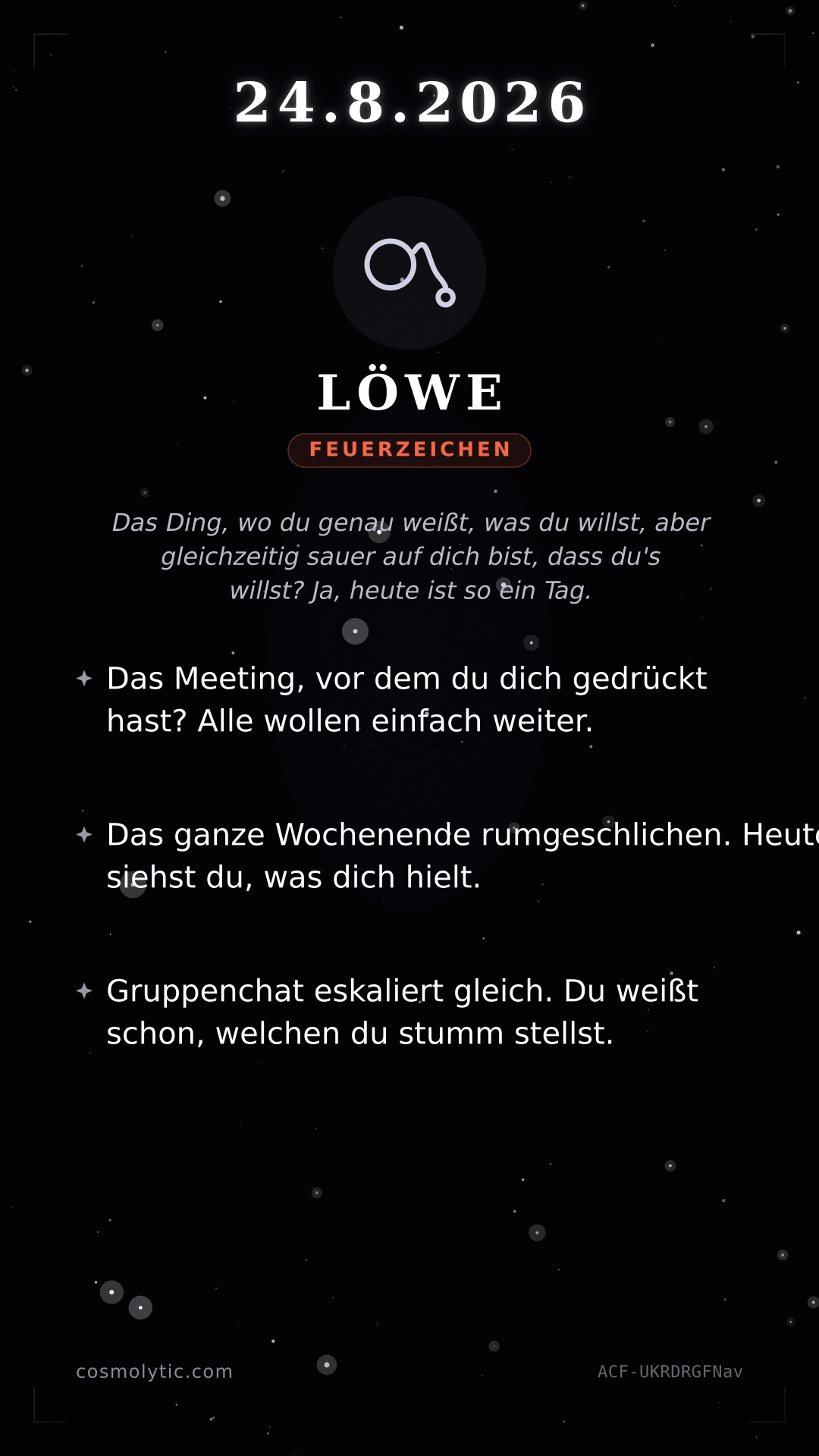 Löwe Tageshoroskop-Karte für 24. August 2026
