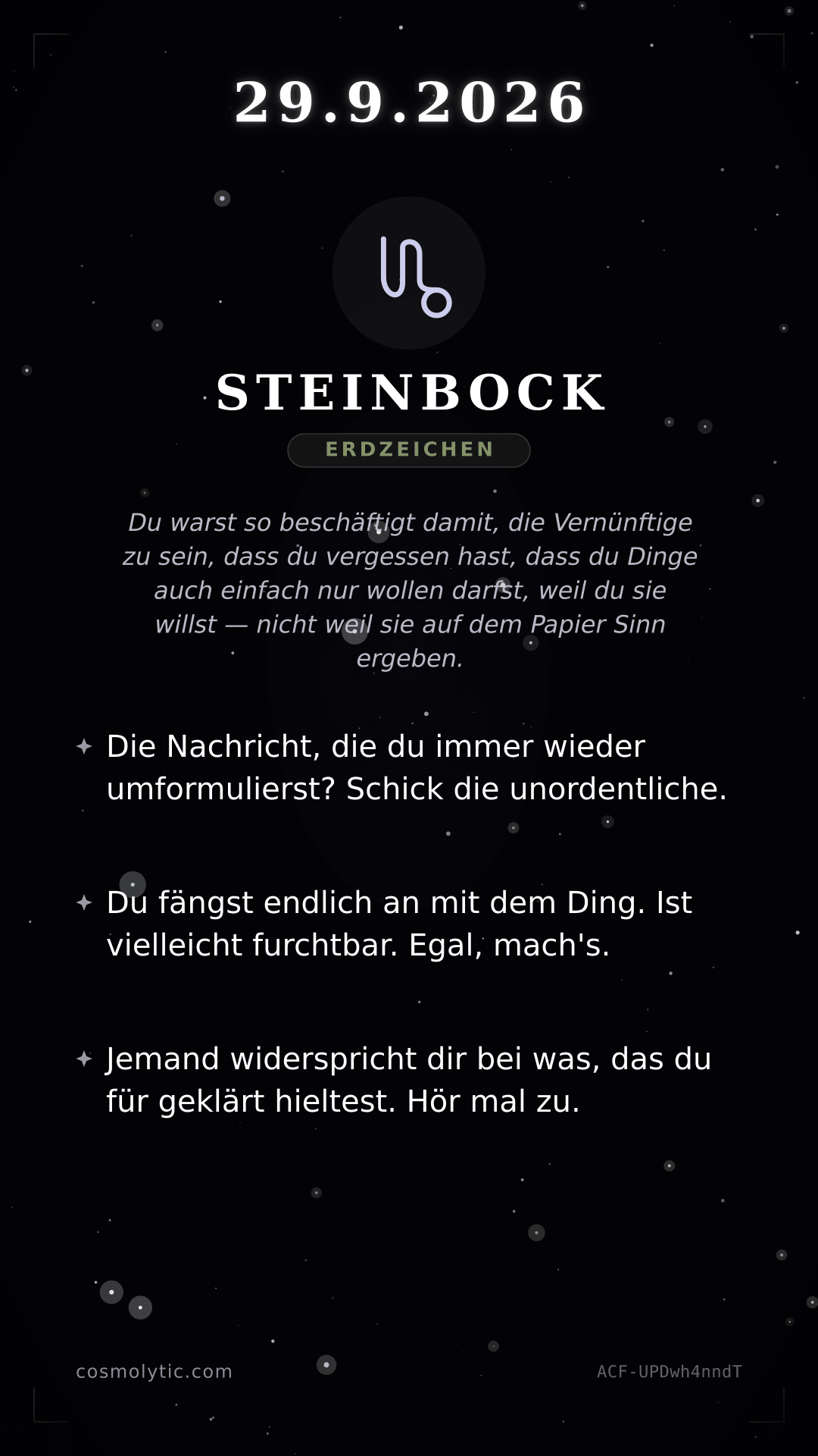 Steinbock Tageshoroskop-Karte für 29. September 2026