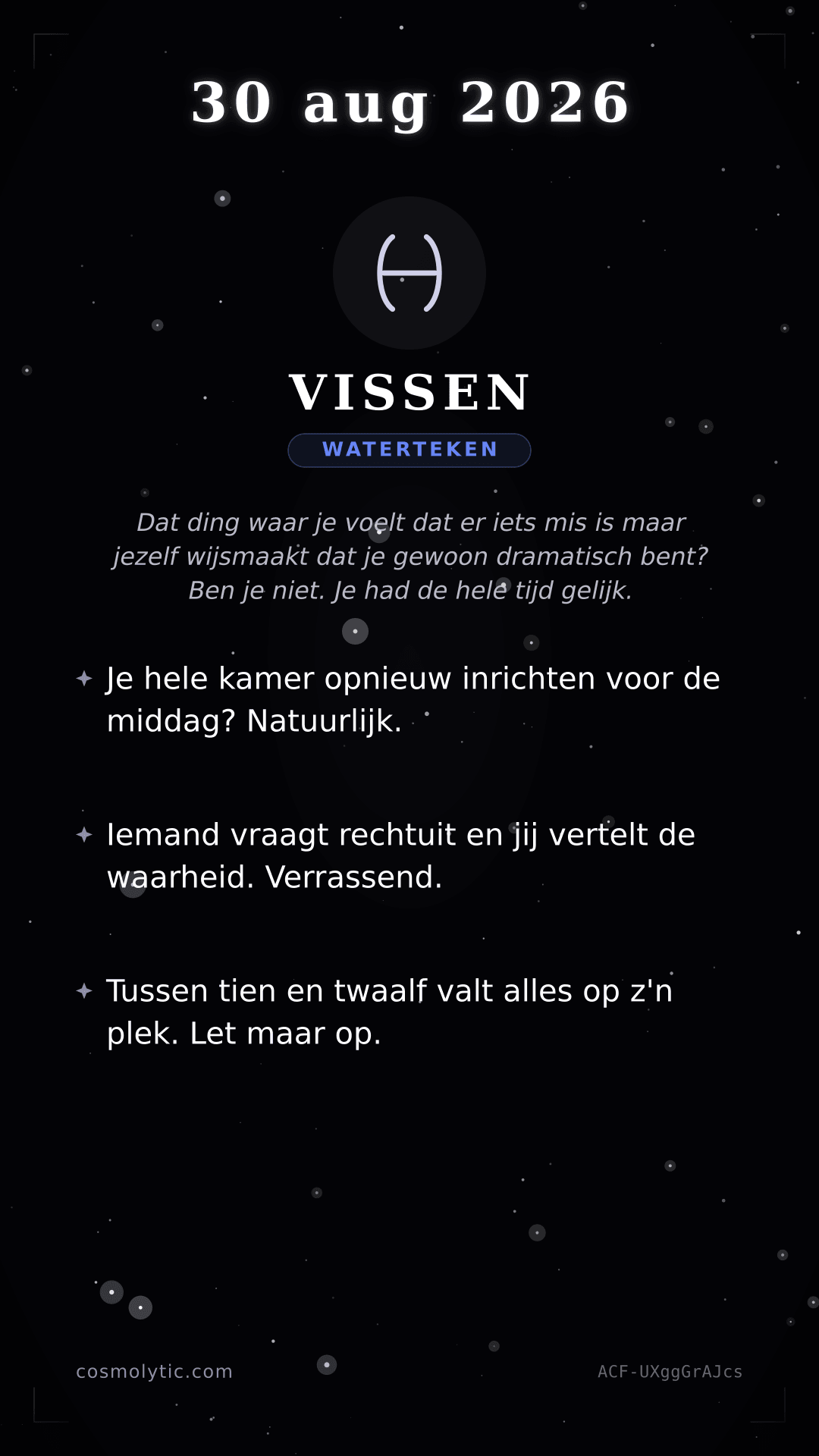 Vissen daghoroscoop kaart voor 30 augustus 2026