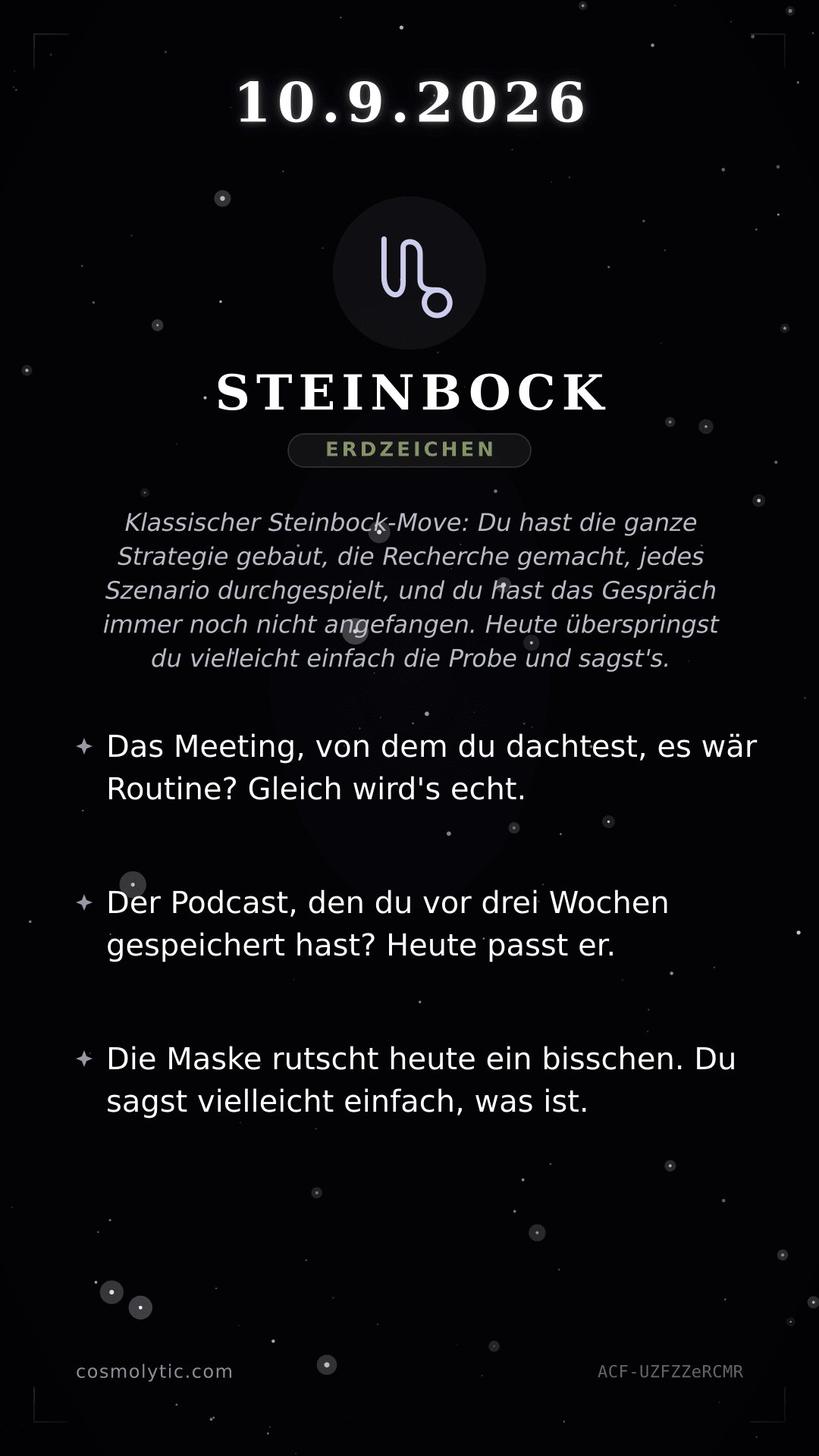 Steinbock Tageshoroskop-Karte für 10. September 2026