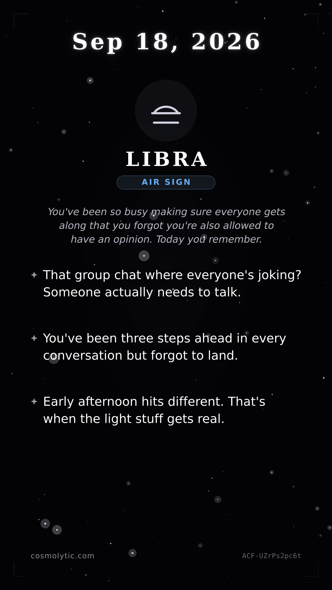 Libra daily horoscope card for Today
