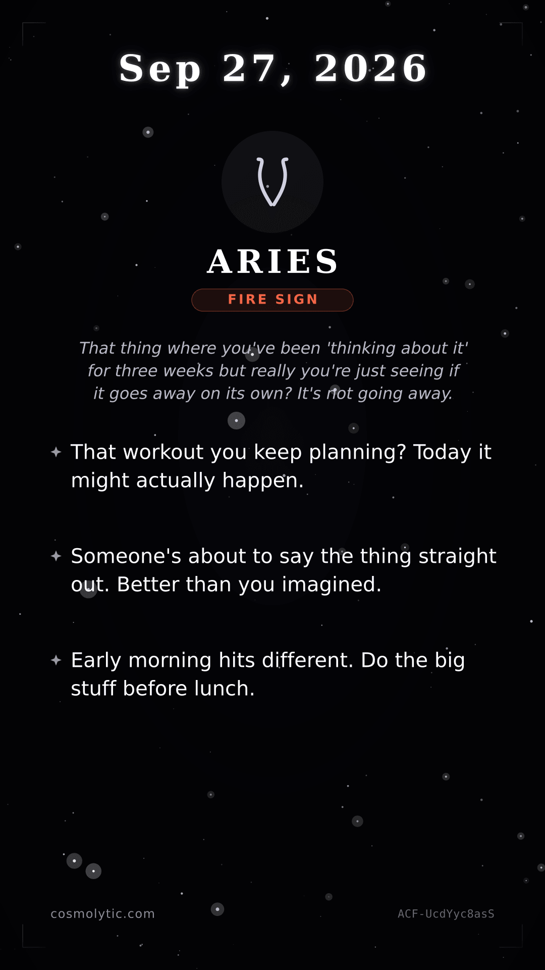 Aries daily horoscope card for September 27, 2026