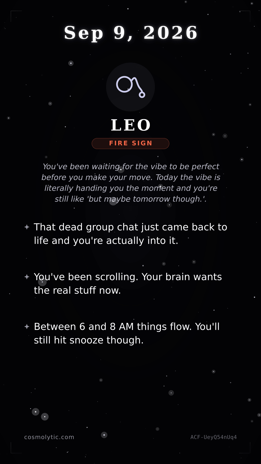 Leo daily horoscope card for September 9, 2026