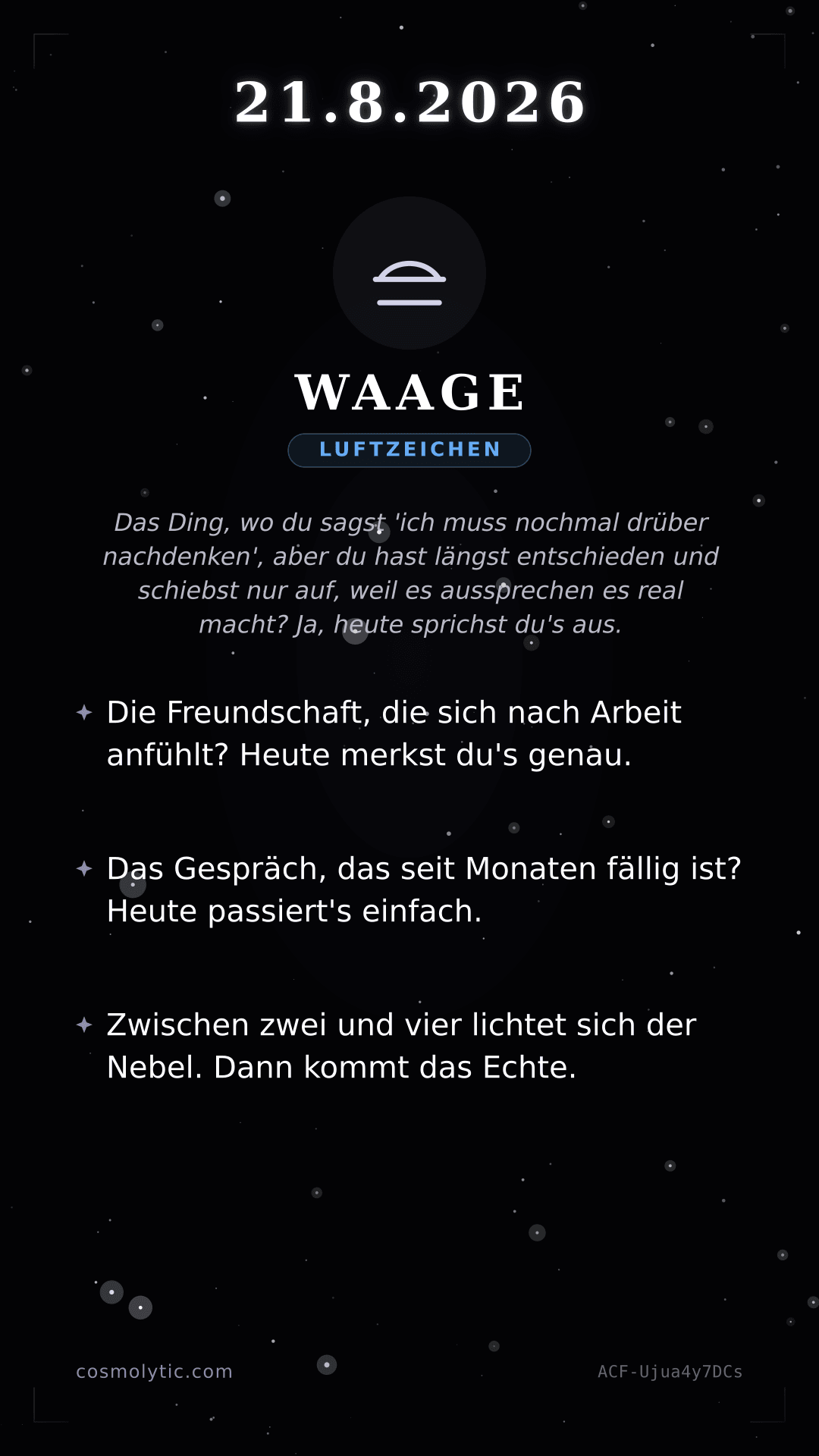 Waage Tageshoroskop-Karte für 21. August 2026