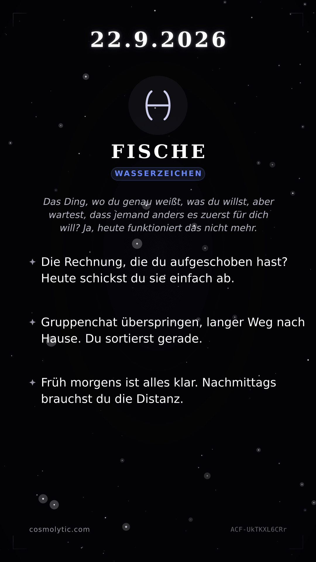 Fische Tageshoroskop-Karte für 22. September 2026