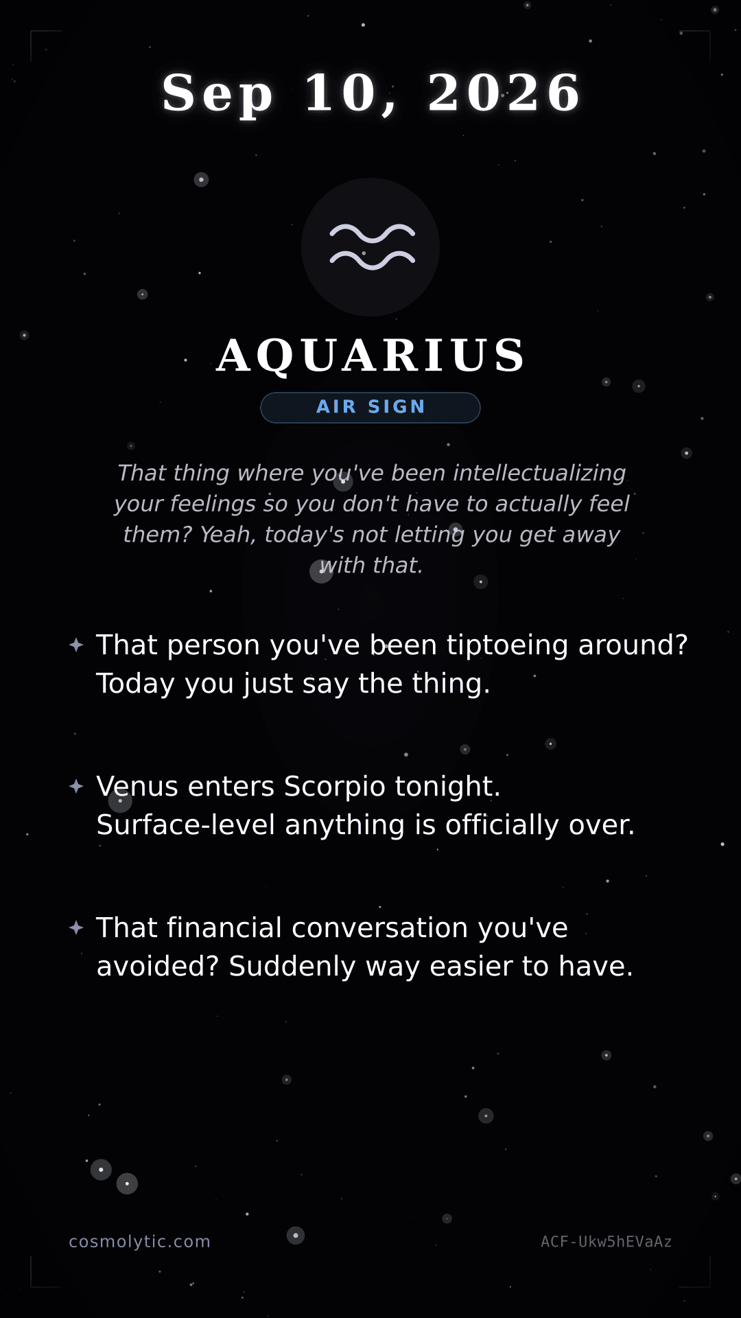 Aquarius daily horoscope card for September 10, 2026