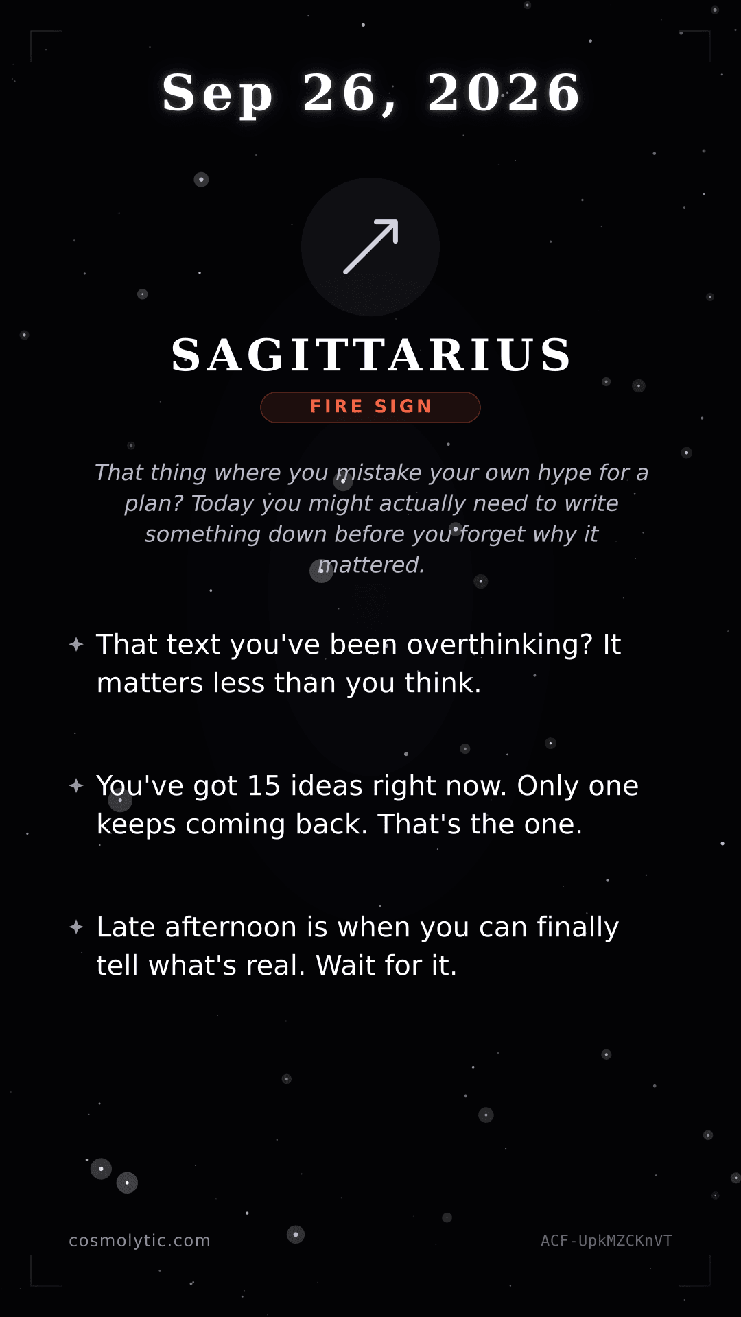 Sagittarius daily horoscope card for September 26, 2026