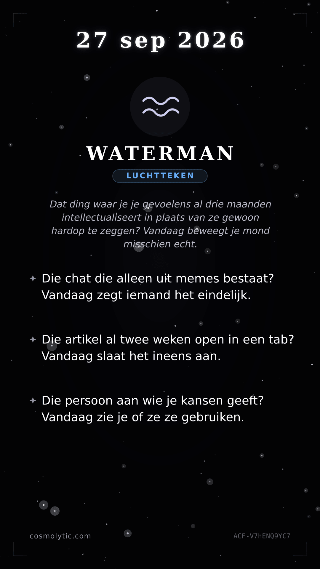 Waterman daghoroscoop kaart voor 27 september 2026