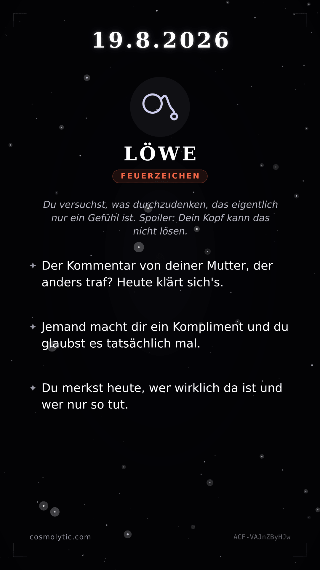 Löwe Tageshoroskop-Karte für 19. August 2026