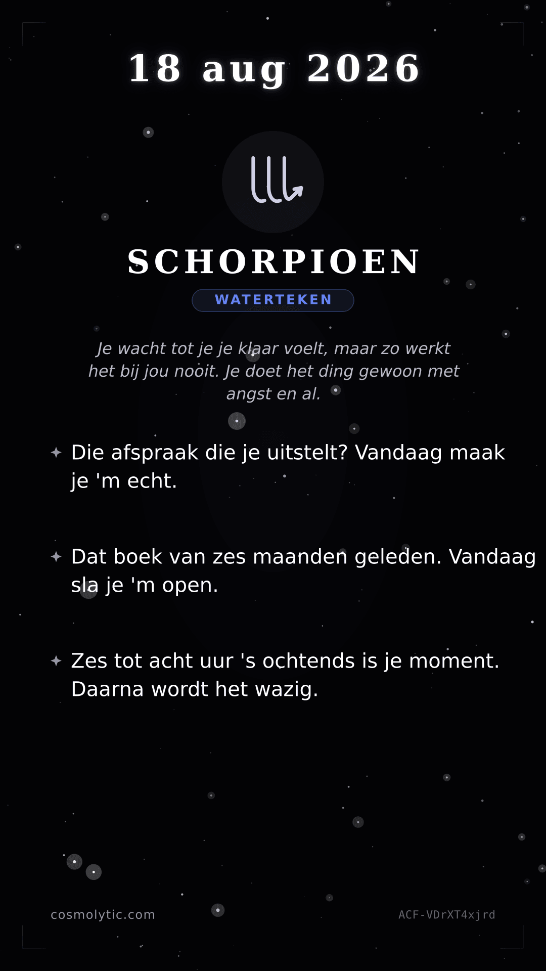 Schorpioen daghoroscoop kaart voor 18 augustus 2026