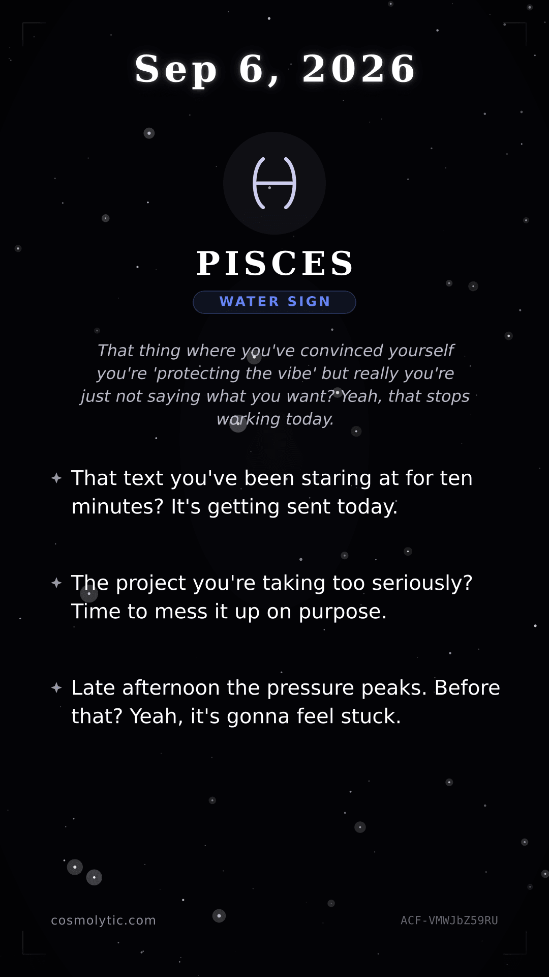 Pisces daily horoscope card for September 6, 2026