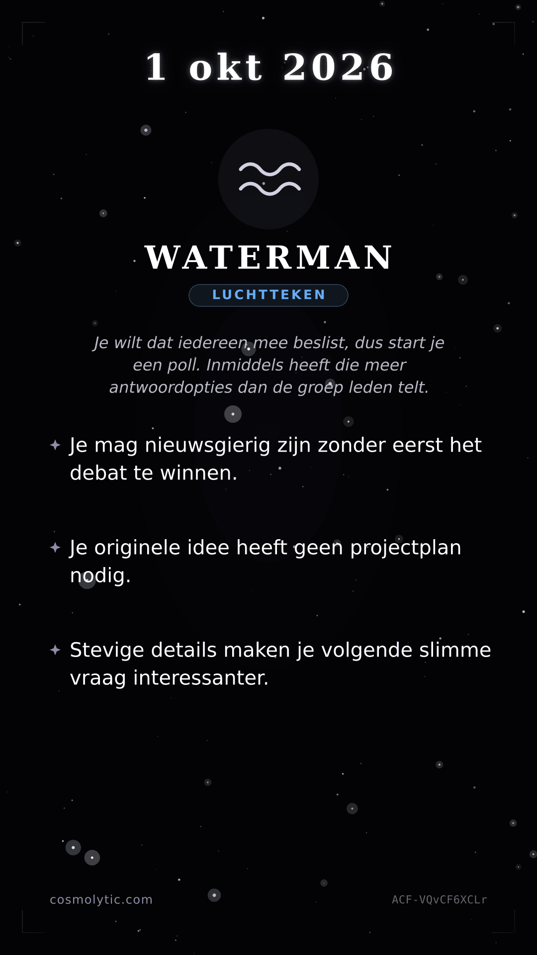 Waterman daghoroscoop kaart voor 1 oktober 2026