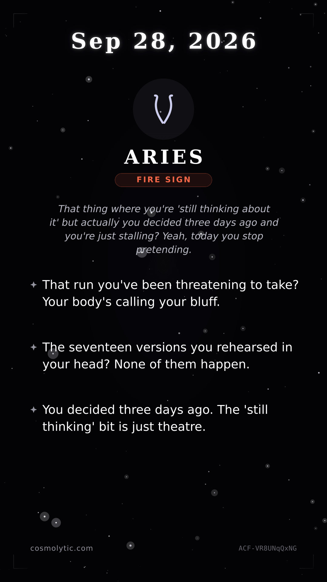 Aries daily horoscope card for September 28, 2026